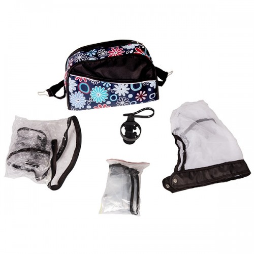 Carucior Hubners Dalia Lux 3 in 1 Negru Cu Floricele Multicolore