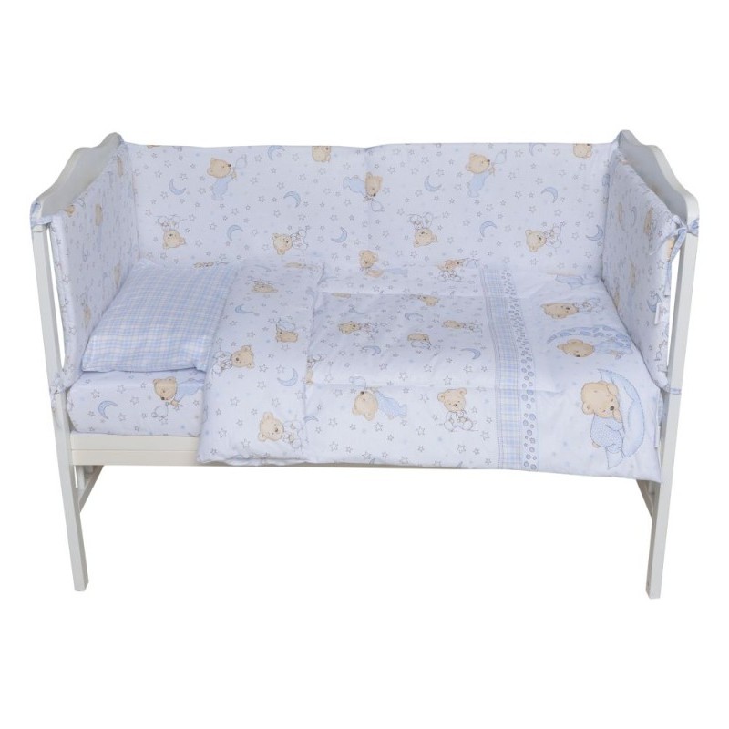 Set lenjerie bumbac 5 piese pentru saltea de 120 x 60 cm ambalata intr-o gentuta de transport