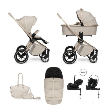 Carucior copii 4 in 1 Muuvo Quick Boho Beige cu Cybex Cloud G Plus i-size recline testata ADAC si baza isofix rotativa
