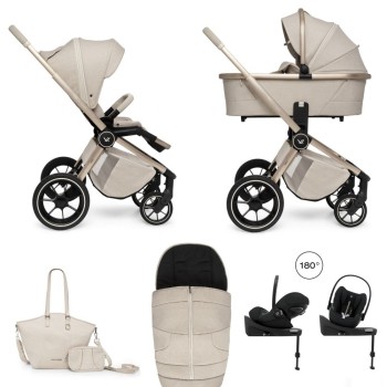 Carucior copii 4 in 1 Muuvo Quick Boho Beige cu Cybex Cloud G Plus i-size recline testata ADAC si baza isofix rotativa