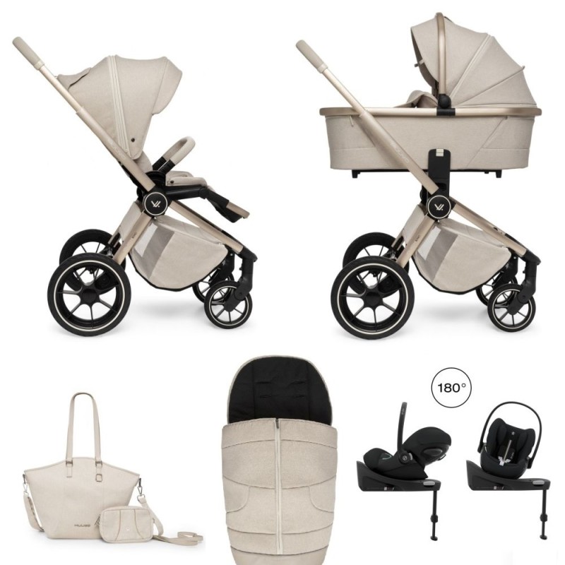 Carucior copii 4 in 1 Muuvo Quick Boho Beige cu Cybex Cloud G Plus i-size recline testata ADAC si baza isofix rotativa