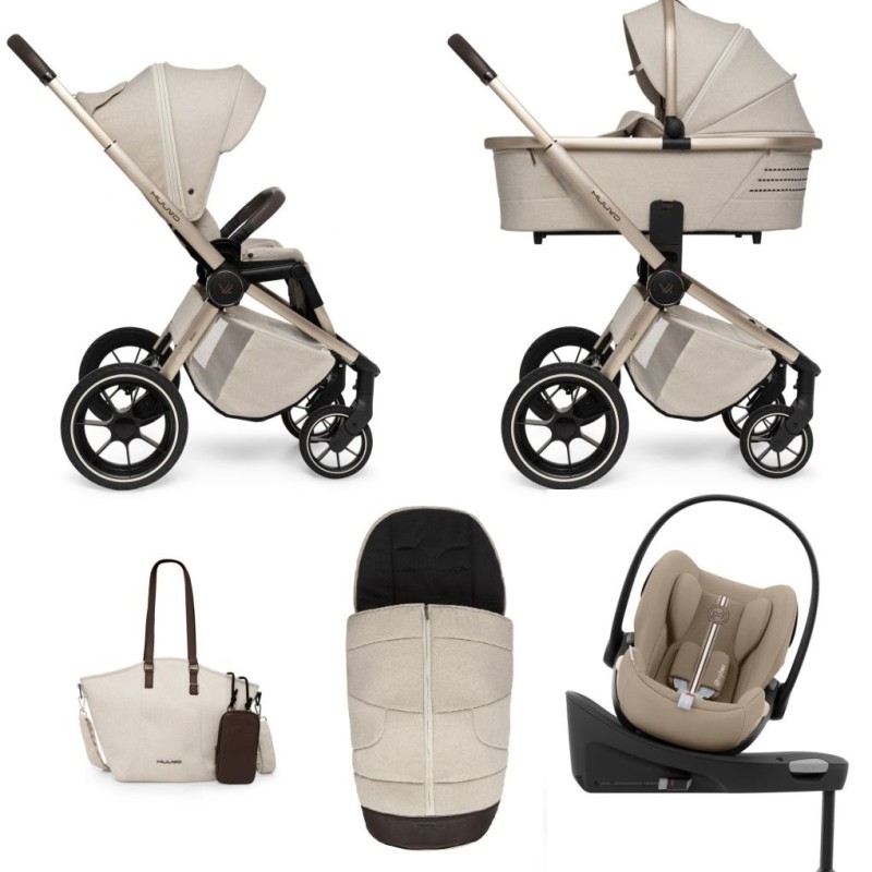 Carucior copii 4 in 1 Muuvo Quick Boho Brown cu Cybex Cloud G Plus i-size recline testata ADAC si baza isofix rotativa