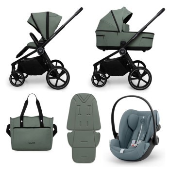 Carucior copii cu landou pliabil Muuvo Fold Pine Green 3in1 cu Cybex Cloud G Plus ADAC