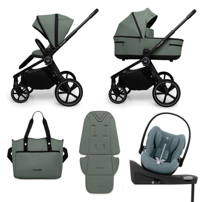 Carucior copii cu landou pliabil Muuvo Fold Pine Green 4in1 cu Cybex Cloud G Plus ADAC si isofix