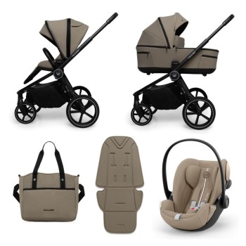 Carucior copii cu landou pliabil Muuvo Fold Mokka 3in1 cu Cybex Cloud G Plus ADAC