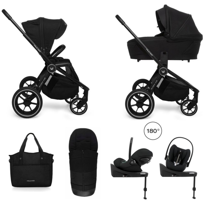 Carucior copii 4 in 1 Muuvo Quick 4.0 Classic Black cu Cybex Cloud G Plus i-size recline testata ADAC si baza isofix rotativa