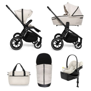 Carucior copii 4 in 1 Muuvo Quick 4.0 Desert Sand cu Cybex Cloud G Plus i-size recline ADAC si baza isofix rotativa