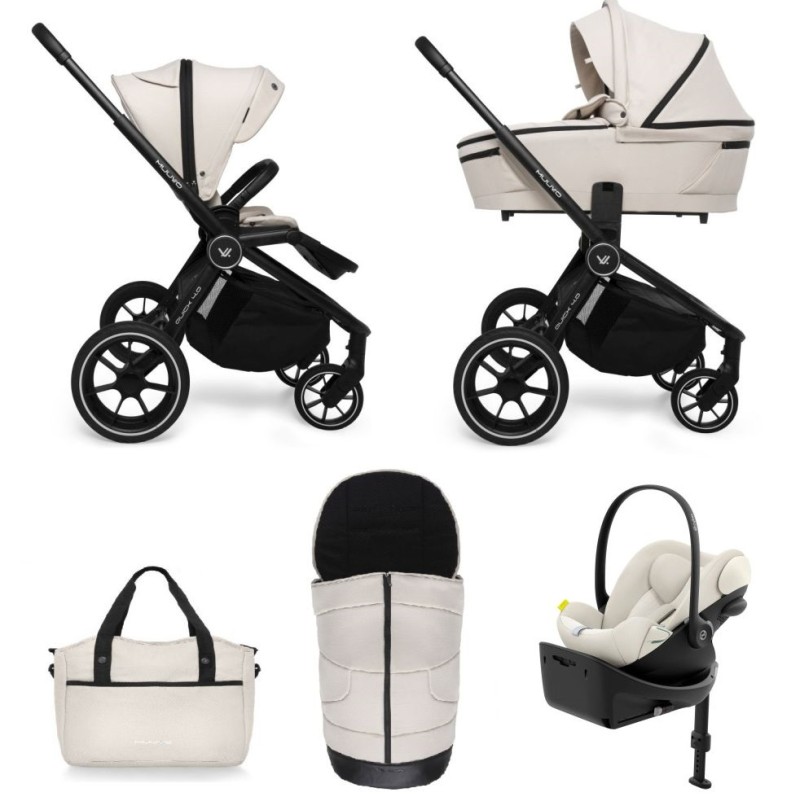 Carucior copii 4 in 1 Muuvo Quick 4.0 Desert Sand cu Cybex Cloud G Plus i-size recline ADAC si baza isofix rotativa