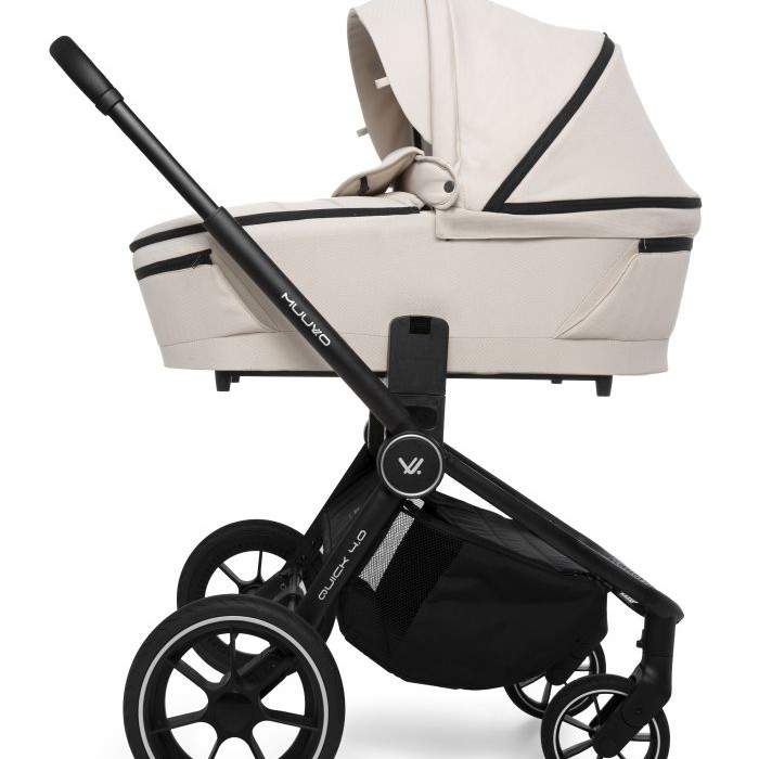 Carucior copii 4 in 1 Muuvo Quick 4.0 Desert Sand cu Cybex Cloud G Plus i-size recline ADAC si baza isofix rotativa