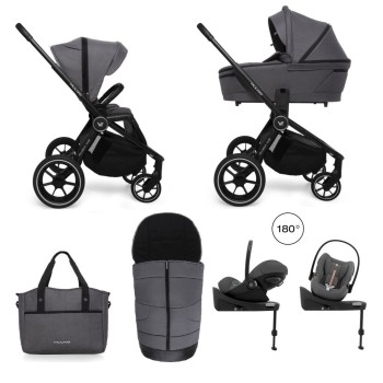 Carucior copii 4 in 1 Muuvo Quick 4.0 Iron Graphite cu Cybex Cloud G Plus i-size recline ADAC si baza isofix rotativa
