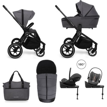 Carucior copii 4 in 1 Muuvo Quick 4.0 Iron Graphite cu Cybex Cloud G Plus i-size recline ADAC si baza isofix rotativa