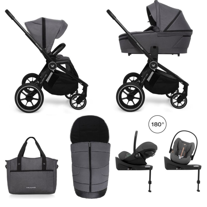 Carucior copii 4 in 1 Muuvo Quick 4.0 Iron Graphite cu Cybex Cloud G Plus i-size recline ADAC si baza isofix rotativa