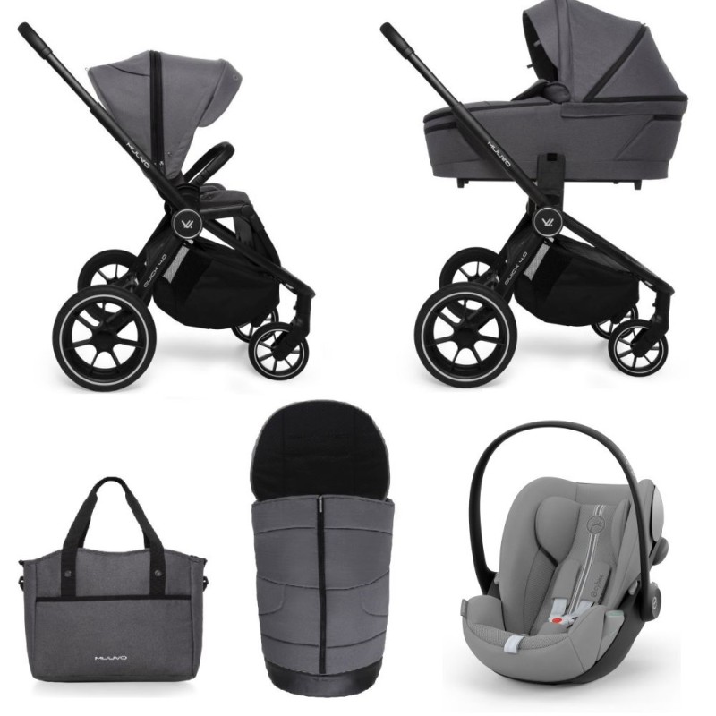 Carucior copii 3 in 1 Muuvo Quick 4.0 Iron Graphite cu Cybex Cloud G Plus i-size recline testata ADAC