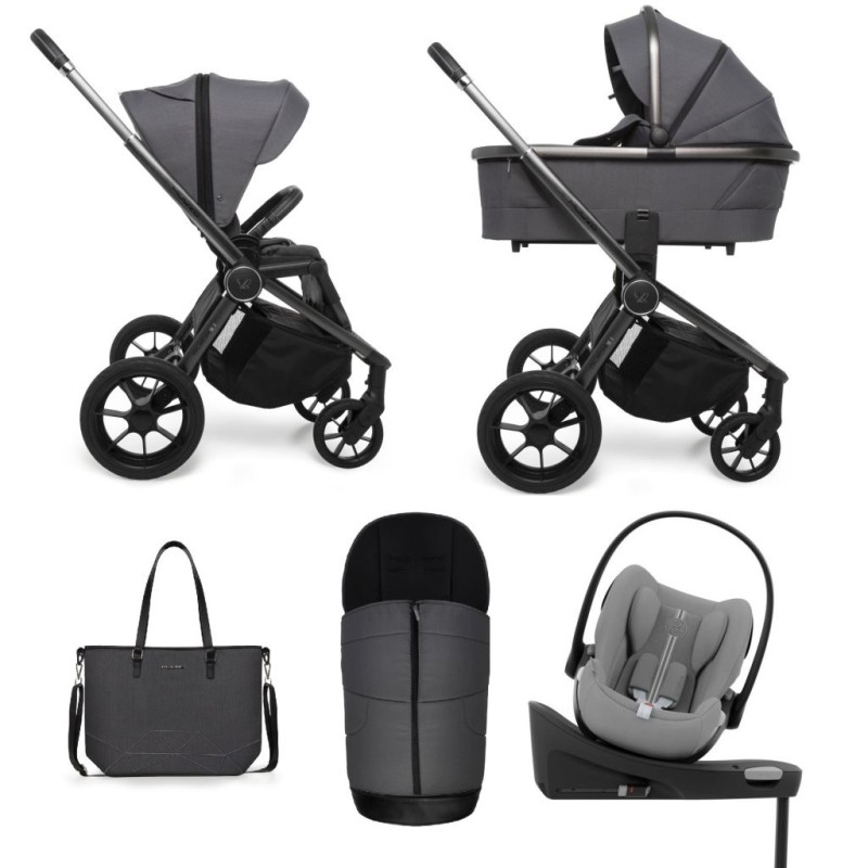Carucior copii 4 in 1 Quick SE2 Diamond Graphite cu Cybex Cloud G Plus i-size recline testata ADAC si baza isofix rotativa
