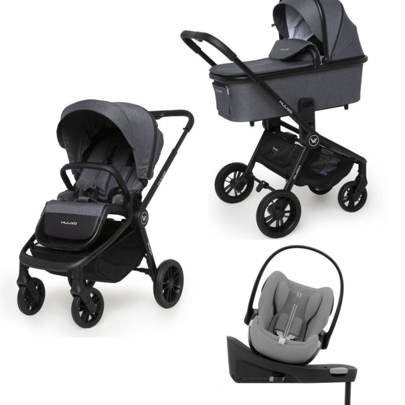 Carucior copii 4 in 1 Muuvo Quick Carbon Graphite cu Cybex Cloud G Plus recline testata ADAC si baza isofix rotativa