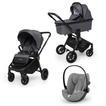 Carucior copii 3 in 1 Muuvo Quick Carbon Graphite cu Cybex Cloud G i-size Plus recline testata ADAC