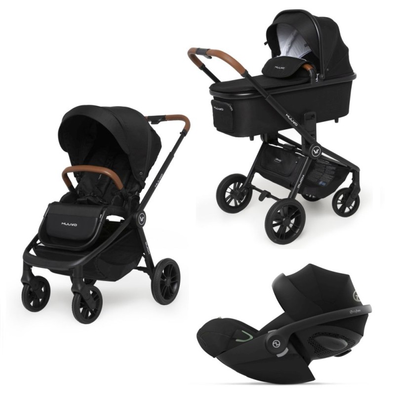 Carucior copii 3 in 1 Muuvo Quick Onix Black cu Cybex Cloud G i-size Plus recline testata ADAC