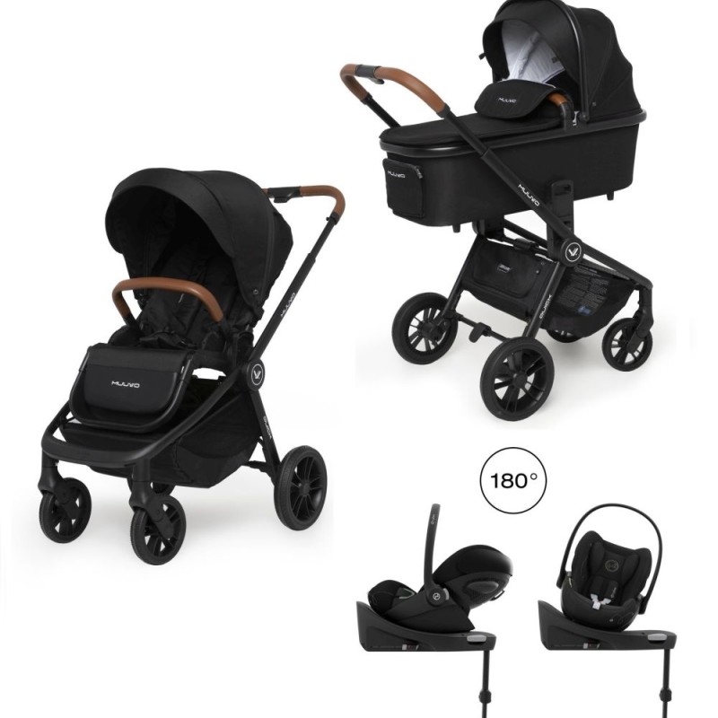 Carucior copii 4 in 1 Muuvo Quick Onix Black cu Cybex Cloud G Plus recline testata ADAC si baza isofix rotativa