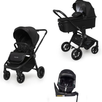 Carucior copii 4 in 1 Muuvo Quick Raven Black cu scoica EasyGo Buz Pro si baza isofix rotativa