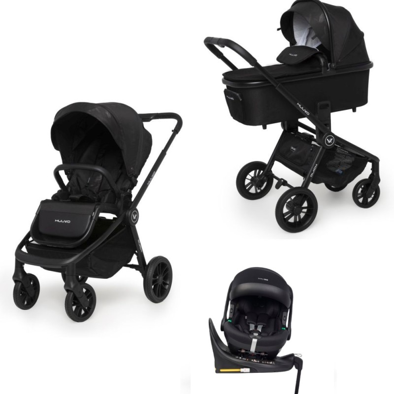 Carucior copii 4 in 1 Muuvo Quick Raven Black cu scoica EasyGo Buz Pro si baza isofix rotativa