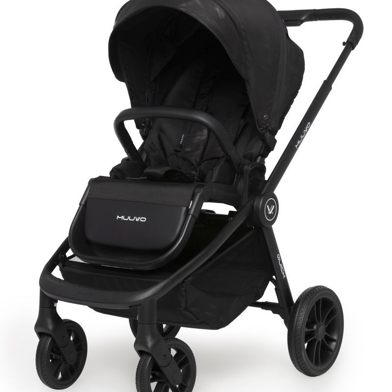 Carucior copii 4 in 1 Muuvo Quick Raven Black cu scoica EasyGo Buz Pro si baza isofix rotativa