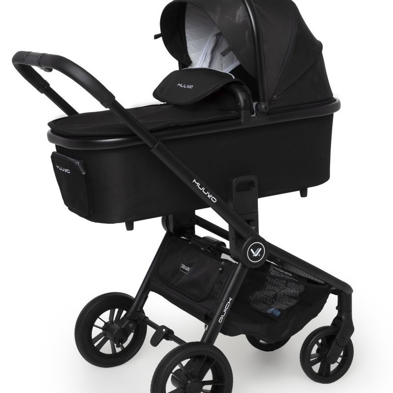 Carucior copii 4 in 1 Muuvo Quick Raven Black cu scoica EasyGo Buz Pro si baza isofix rotativa