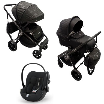 Carucior copii 3 in 1 Muuvo Quick Trendy Raven Black cu Cybex Cloud G i-size Plus recline testata ADAC
