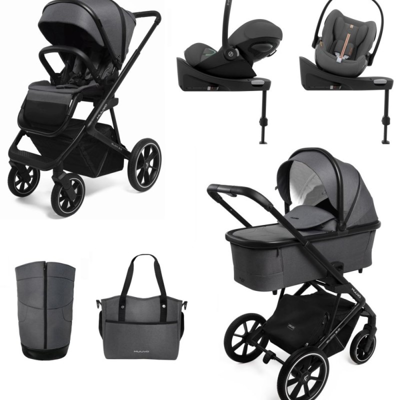 Carucior copii 4 in 1 Muuvo Slick 2.0 Iron Graphite cu Cybex Cloud G Plus i-size recline testata ADAC si baza isofix rotativa