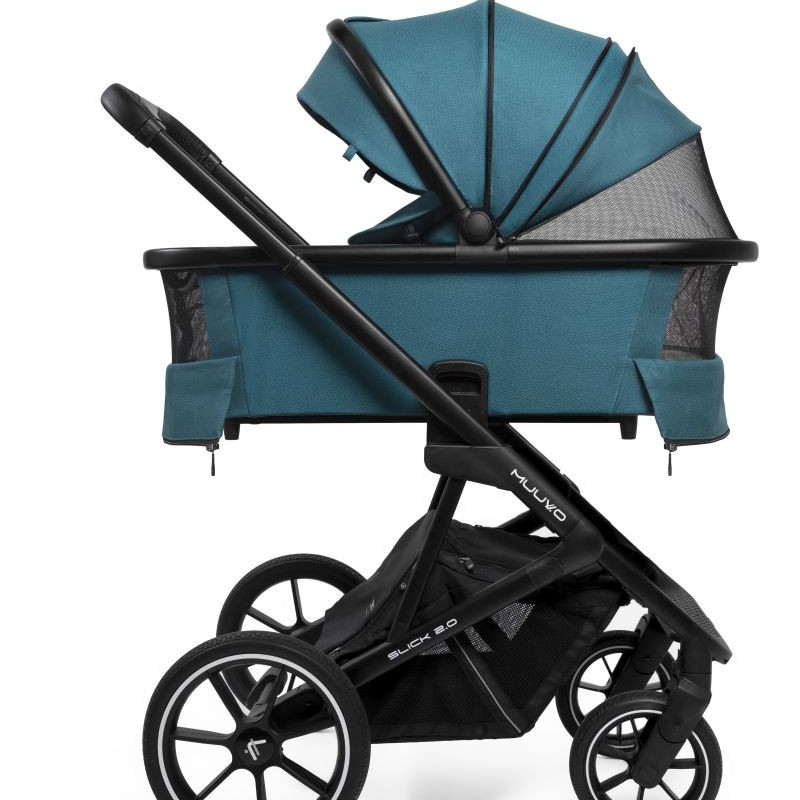 Carucior copii 3 in 1 Muuvo Slick 2.0 Tropical Green cu Cybex Cloud G Plus i-size recline testata ADAC