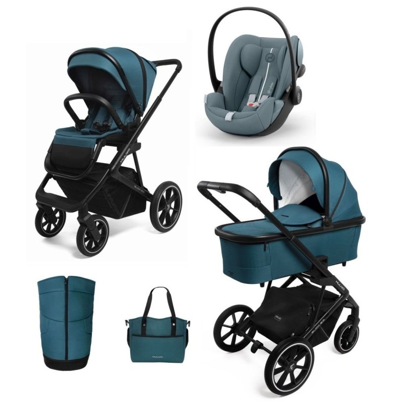 Carucior copii 3 in 1 Muuvo Slick 2.0 Tropical Green cu Cybex Cloud G Plus i-size recline testata ADAC