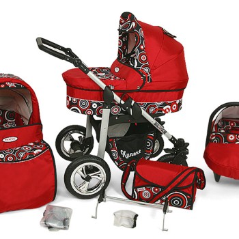 Carucior Copii 3 In 1 Kunert Silver Rosu