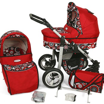Carucior Copii 2 In 1 Kunert Silver Rosu Cerculete