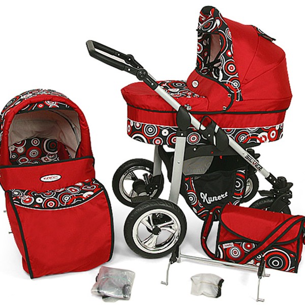 Carucior Copii 2 In 1 Kunert Silver Rosu Cerculete
