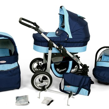 Carucior Copii 3 In 1 Kunert Silver Albastru
