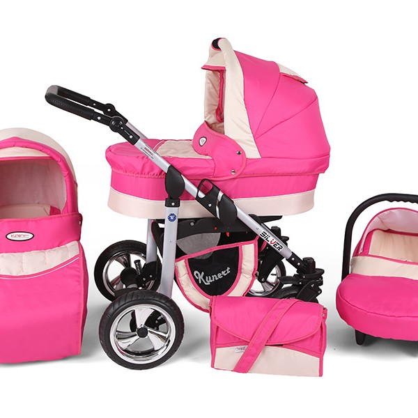 Carucior Copii 3 In 1 Kunert Silver Pink