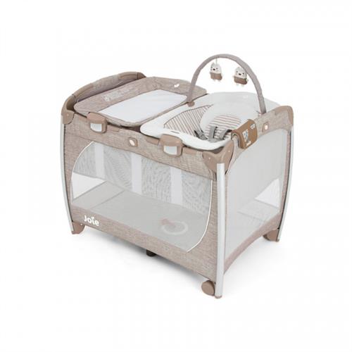 Joie-Patut pliant 3 in 1, cu masa de infasat si balansoar Change&Bounce Tan Stripe Brown