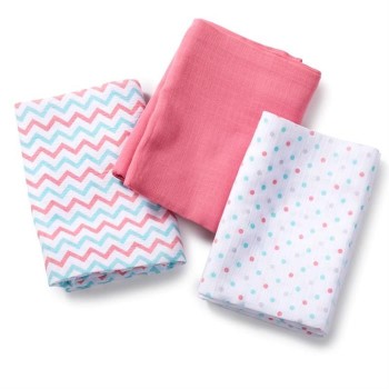 SUMMER INFANT-87396 SET DE 3 PATURICI DE MUSELINA ROZ/ALBASTRU