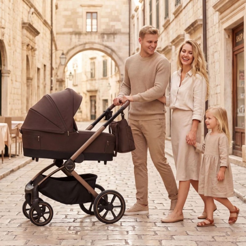 Carucior copii Como Adamex Chocolate Brown 2 in 1 cu landou pliabil