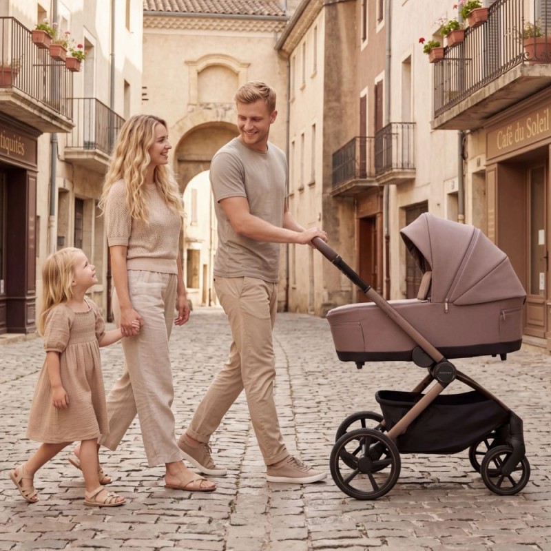 Carucior copii Como Adamex Chocolate Fango 2 in 1 cu landou pliabil