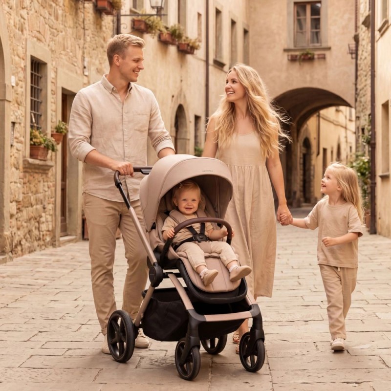 Carucior cu landou pliabil Como Adamex Natura Latte 3 in 1 cu Cybex Cloud G3 Plus