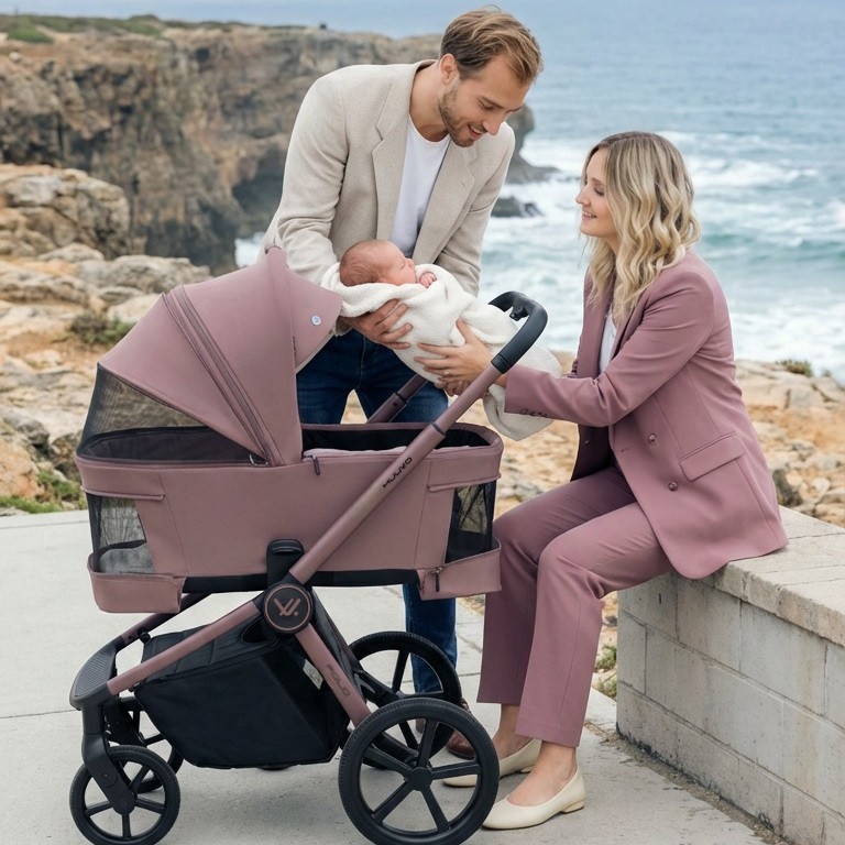 Carucior copii cu landou pliabil Muuvo Fold Cocoa 4in1 cu Cybex Cloud G3 Plus si isofix