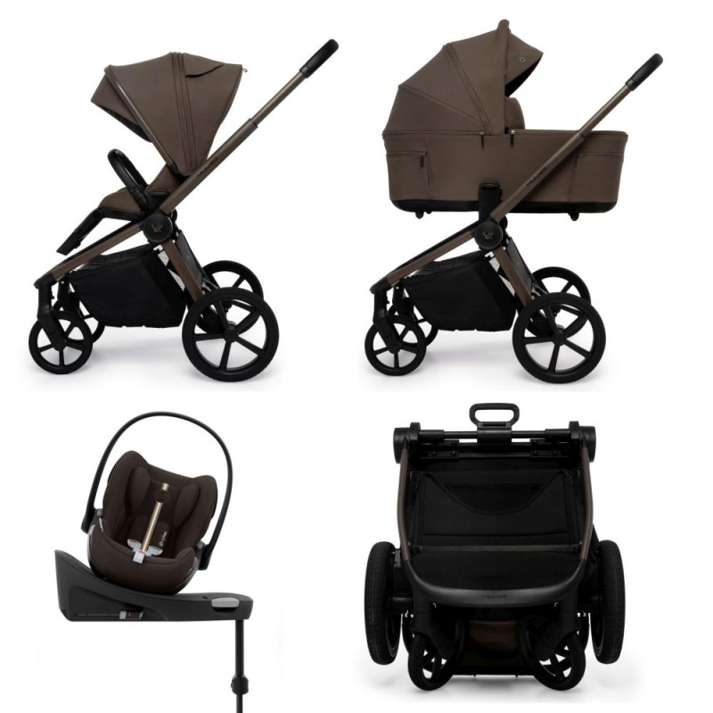 Carucior copii cu landou pliabil Muuvo Fold Dark Chocolate 4in1 cu Cybex Cloud G3 Plus si isofix